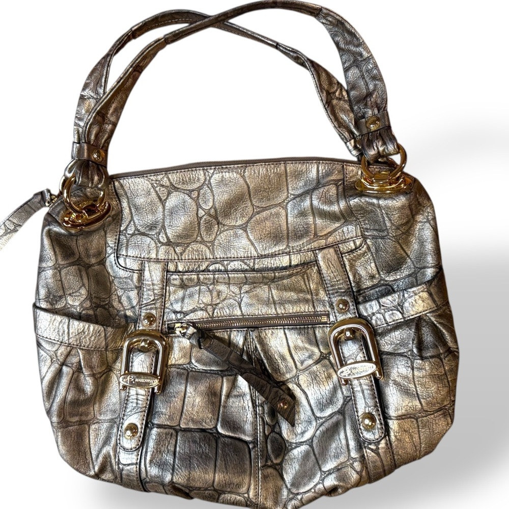 B Makowsky gold and bronze handbag slouch Y2K hobo purse animal‎ print interior